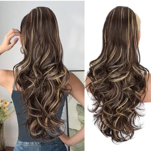 Vista 8 de Extensión de cola de caballo rubio, extensión de cola de caballo con cordón de 20 pulgadas para mujeres, extensiones de cabello de cola de caballo