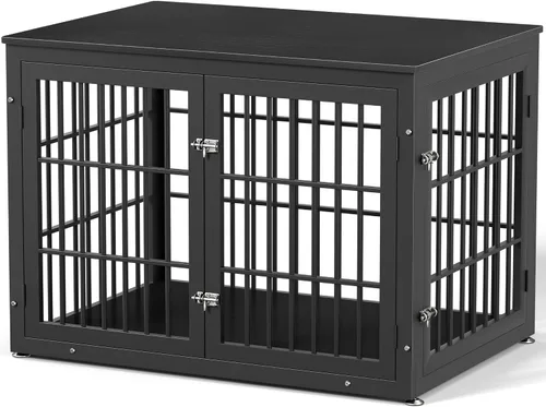 Vista 18 de rehomerance Mueble de jaula de perro resistente de 26 pulgadas para perros pequeños, mesa auxiliar decorativa para casa de mascotas, muebles de Negro