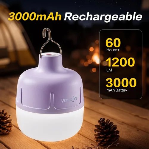 Vista 5 de VAVOFO Linterna LED de campamento de 20 W, recargable, luz de campamento de 1200 lúmenes, luz portátil de tienda de campaña de 3000 mAh, linterna