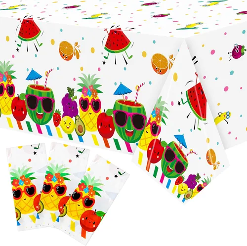 Vista 15 de Mantel de mesa para decoración de fiesta, 3 paquetes de mantel de plástico rectangular desechable para piscina de verano, baby shower, cumpleaños