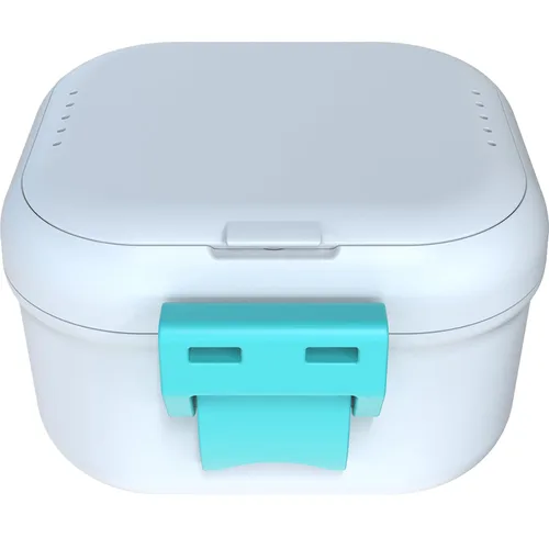 Vista 9 de ARGOMAX Taza de baño de prótesis a prueba de fugas, caja de dentadura portátil para remojo, caja de baño de dentadura con colador, para dentaduras