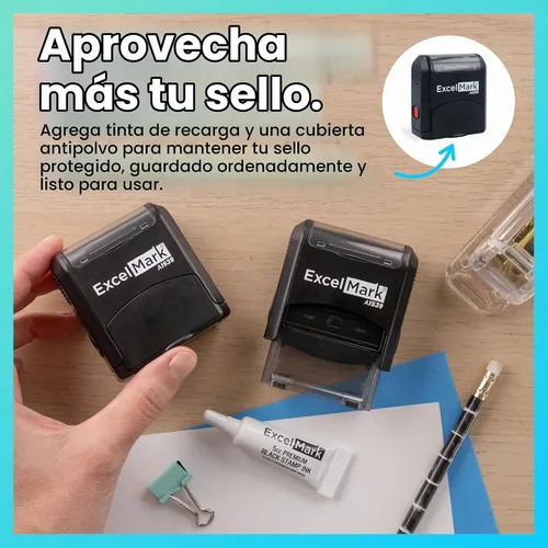 Vista 7 de Sello de caucho personalizado de una sola línea - Autorecargable de tinta., Negro