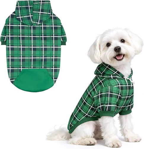 Vista 27 de EXPAWLORER Sudadera con capucha para perro a cuadros, estilo británico, suéter cálido para perro con agujero para correa, ropa de pitbull, ropa