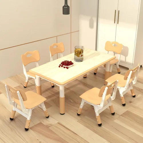 Vista 2 de Mesa y sillas para niños, Mesa y sillas para niños, Mesa y sillas para niños, Mesa para niños (6 sillas), Juego de mesa y silla para niños de 5 a 8