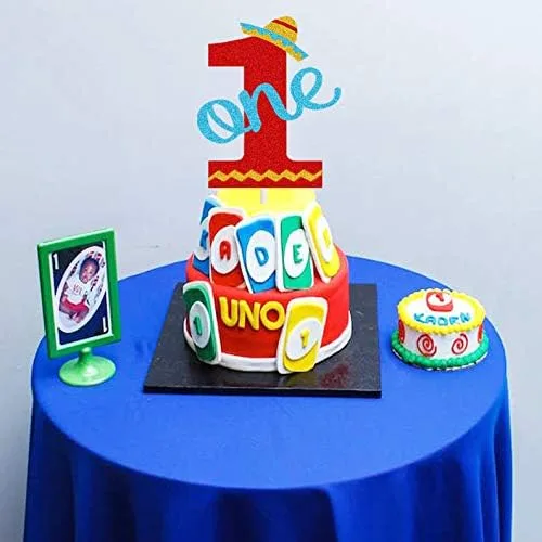 Vista 4 de Fiesta Uno One Cake Topper Taco Mini Sombrero Sombrero 1er Cumpleaños Decoración de Pastel para Fiesta Mexicana Niños Niñas Un Año de Edad Fiesta