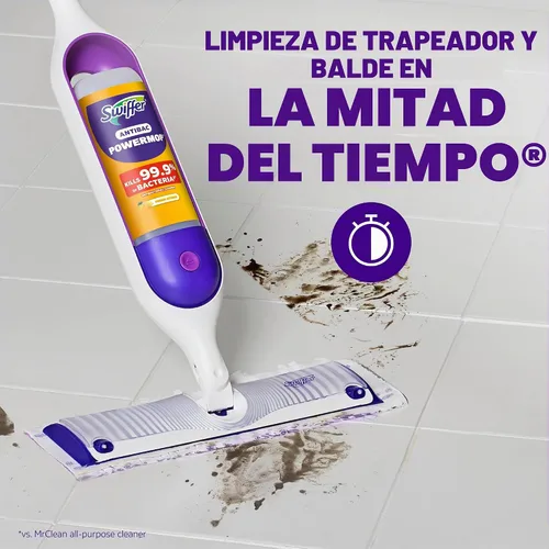 Vista 6 de Swiffer PowerMop Solución de recarga antibacteriana, limpiador de suelos multisuperficie multiusos para trapear azulejos, vinilo, laminado, madera
