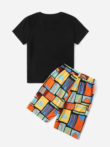 Vista 2 de OYOANGLE Conjunto de 2 piezas para niño con camiseta de manga corta y pantalones cortos