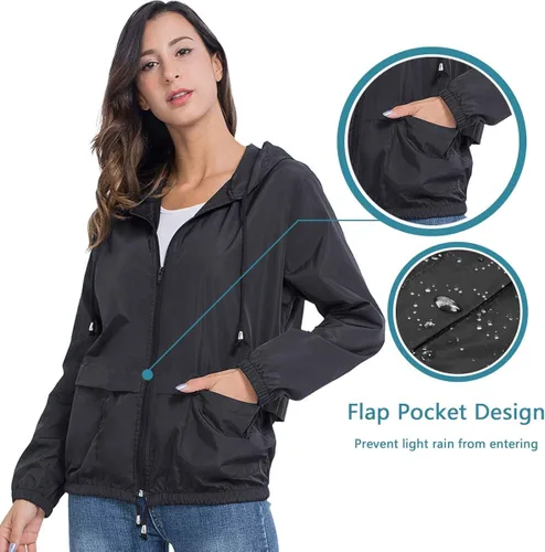 Vista 4 de Chubasquero JTANIB con capucha, para mujer, ligero y plegable, tallas S-XXL