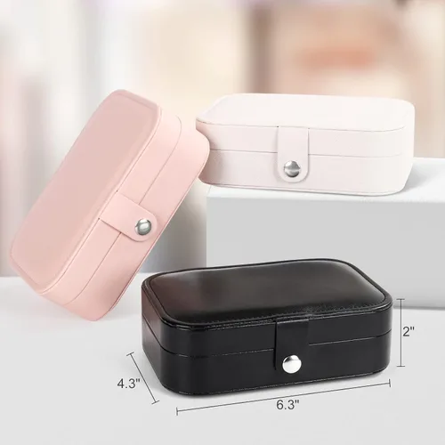 Vista 4 de Mpeyuiltic Joyero de viaje, estuche de joyería portátil de piel sintética pequeño para mujeres y niñas, organizador de joyas de viaje de doble capa