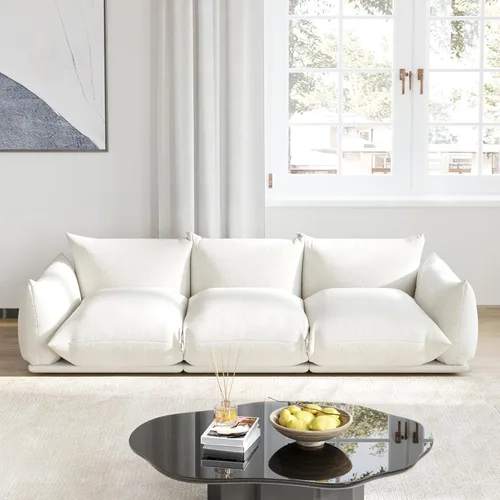 Vista 12 de Sofá de nube de asiento profundo de 77 pulgadas, moderno sofá modular de chenilla, sofá modular de 2 asientos con cojines gruesos de felpa y otomana