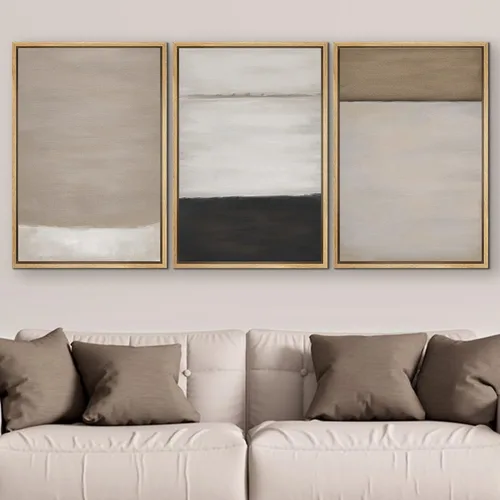 Vista 288 de SIGNFORD - Set de obras de arte en lienzo enmarcado para pared, ilustraciones abstractas de neblina del desierto en tonos neutros beige y marrón