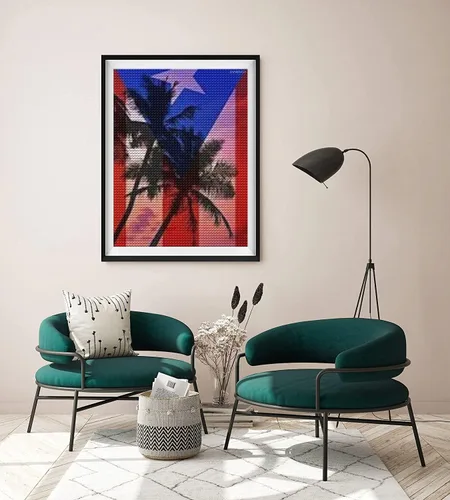 Vista 2 de DVWIVGY Kits de pintura de diamantes tropicales con diseño de bandera de Puerto Rico, arte de diamantes para adultos y niños, kits de pintura