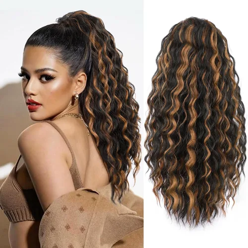 Vista 30 de FREEMEIGE Extensión de cola de caballo, cola de caballo rizada ondulada de 8 pulgadas para mujeres negras, corto, suave, natural, sintético, grueso