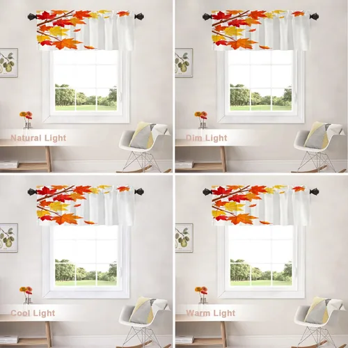 Vista 350 de Shrahala Orange Autumn Autumn Blackout Curtain Tiers, Fall Kitchen Valance Light Blocking Tier Drapes with Rod Pocket, 2 Pack 26 X 24 in