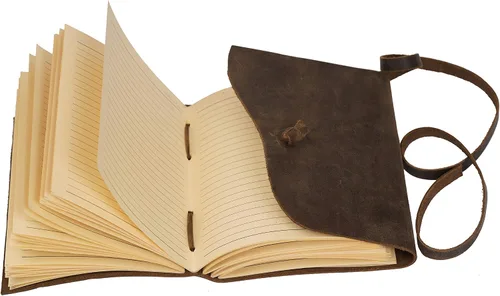 Vista 3 de Diario de viaje de cuero, cuaderno encuadernado vintage hecho a mano para hombres y mujeres, acabado antiguo, cuero de búfalo auténtico, papel