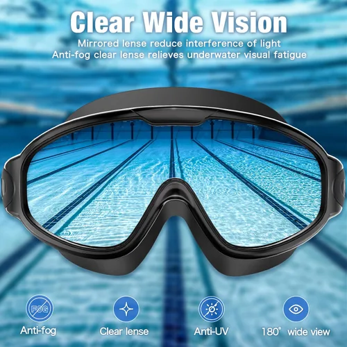 Vista 3 de Swim Goggles 2 Pack for Adult Men Women, Anti-fog UV Protection No Leak 180° Wide View Clear Vision Pool Goggles