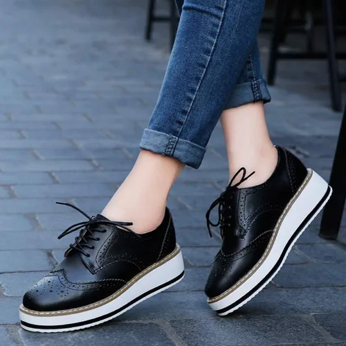 Vista 3 de DADAWEN - Zapatos con cintas tipo Oxford, con plataforma, para mujer, punta cuadrada