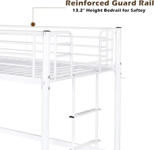 Vista 6 de Bonnlo Cama alta de metal con escaleras y peldaño plano, cama junior de tamaño matrimonial alta para niños, adolescentes y adultos, no requiere