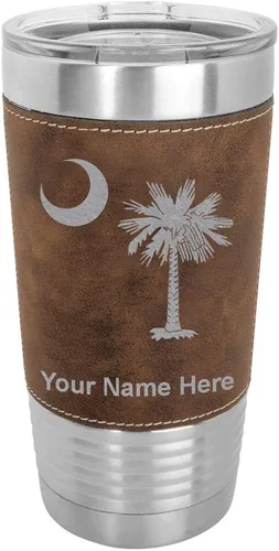 Vista 12 de LaserGram 20oz Vacuum Insulated Tumbler Mug, Flag of South Carolina, Personalized Engraving Included (Faux Leather, Baseball Style)