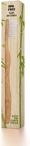 Vista 2 de Cepillo de dientes de madera de bambú natural, cerdas blancas suaves de 24k Organic- biodegradable, sin BPA, ecológico, respetuoso con el medio