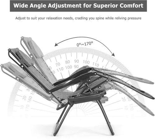 Vista 6 de HAPPYGRILL Zero Gravity - Sillón reclinable plegable para patio al aire libre, playa, patio, piscina, gris