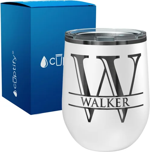 Vista 103 de Vaso personalizado de regalo de cumpleaños para mujeres y hombres, con monograma de escritura dividida, inicial y nombre grabado en negro, taza