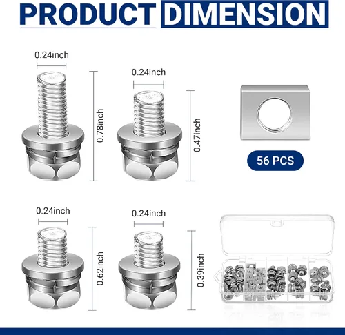 Vista 8 de 56 Pack de tuercas y pernos para terminal de batería de motocicleta, M6 x 10 mm, 12 mm, 16 mm, 20 mm, kit de tuercas cuadradas, pernos y tuercas