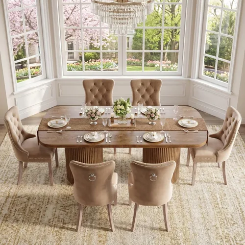 Vista 41 de Mesa de comedor extra larga de 78.7 pulgadas para 6-10 personas, mesa de cocina moderna con bases estriadas, mesa de comedor rectangular de granja