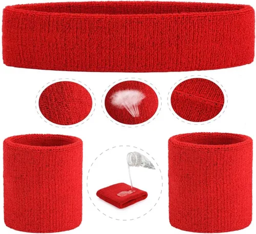 Vista 36 de ONUPGO - Conjunto de diadema y muñequeras deportivas para el sudor, hechas de algodón con bucles, muñequeras, contra humedad