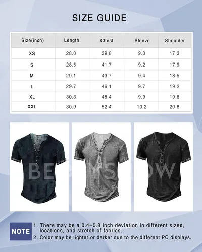 Vista 2 de Mens Distressed Henley Shirts Retro Short Sleeve Tee Shirts Casual Button Down Washed T-Shirts for Men