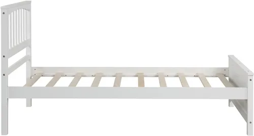 Vista 6 de Marco de cama de plataforma de tamaño individual, cama de plataforma de madera con cabecera y soporte de listones, muebles de dormitorio para niños
