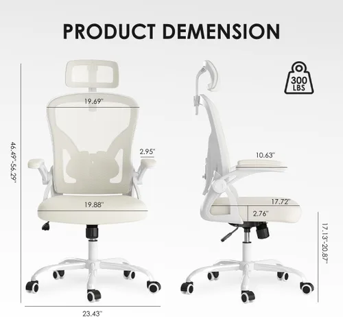 Vista 2 de Ergonomic Office Chair, Home Office Desk Chair with Headrest, High Back Computer Chair with Armrests and Adjustable Lumbar Support for Home Office