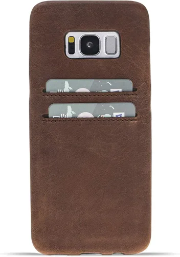 Vista 32 de HARDISTON Funda de piel auténtica hecha a mano para Samsung Galaxy Note 8, funda a presión con 2 ranuras para tarjetas de crédito, carga Marrón