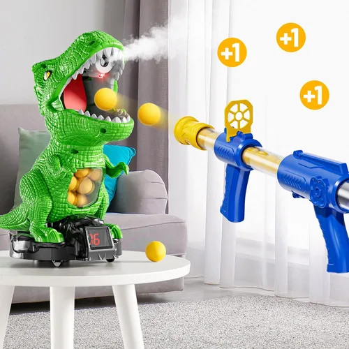 Vista 6 de NIPLOOOW Juguetes de disparo de dinosaurios movibles para niños de 3 a 8 años, juguete de tiro móvil con lanzador de bomba de aire, juego