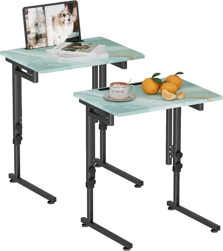 Vista 12 de Adjustable Folding TV Tray Table,TV Dinner Small Foldable C-Shaped End Table for Eating,6 Height Adjustable Slide Under Couch Side with Sturdy MDF
