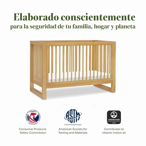 Vista 4 de NAMESAKE Nantucket - Cuna convertible 3 en 1 con kit de conversión de cama para niños pequeños en miel, certificado Greenguard Gold