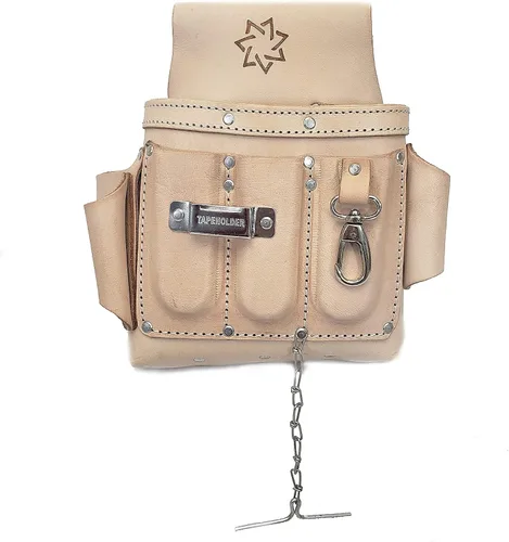 Vista 2 de Bolsa de cuero para herramientas de electricista con 6 bolsillos, bolsa de cinturón de herramientas de electricista resistente con soporte