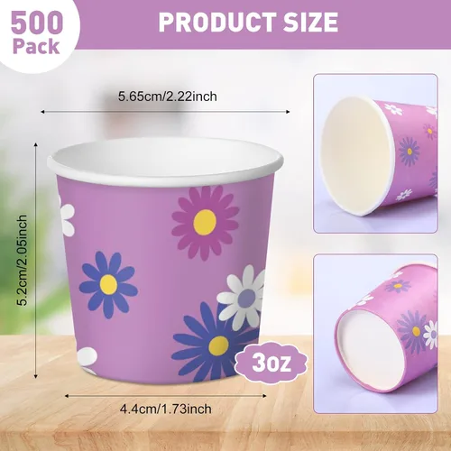 Vista 2 de Nuenen Paquete de 500 tazas de papel desechables de 3 onzas para enjuague bucal pequeñas, mini tazas de café expreso para bebidas calientes o frías