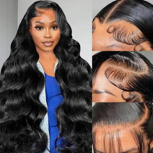 Vista 10 de Pelucas de cabello humano ondulado con encaje frontal de 13 x 6 pulgadas, pelucas de cabello humano real de 180 % de densidad HD, transparente, sin
