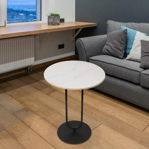 Vista 5 de Mesa auxiliar con parte superior de mármol, mesa redonda de metal para sofá, mesa auxiliar moderna, bandeja de café, escritorio auxiliar para sofá
