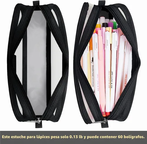Vista 6 de KALIDI Estuche para lápices de malla cuadriculada de gran capacidad, estuche grande para lápices con cremallera, bolsa de lápices simple, bolsa