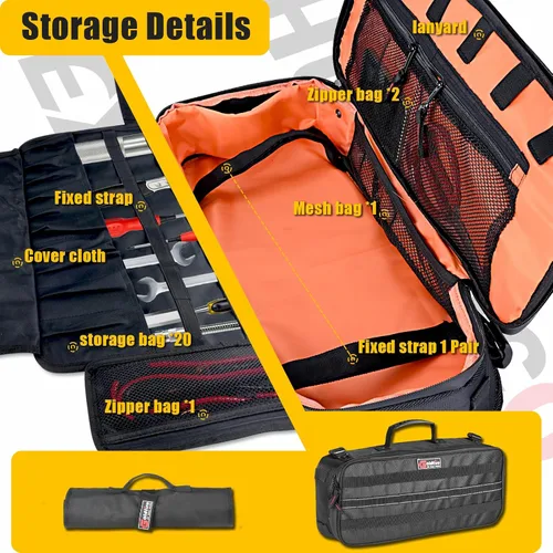 Vista 6 de Bolsa organizadora de herramientas de gran capacidad de 20 pulgadas con tira reflectante compatible con UTV, ATV, Polaris Can am Accesorios