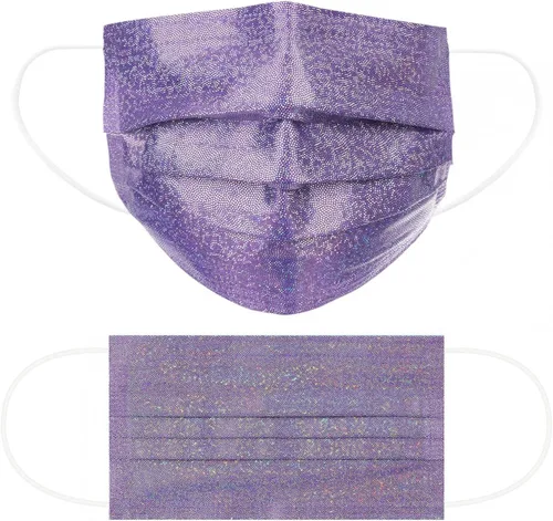Vista 4 de Mascarillas desechables brillantes de moda, 3 capas transpirables metálicas brillantes con diseño de moda