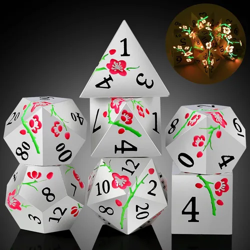 Vista 30 de DNDND - Dados de diseño antiguo, 7 dados de metal de latón con caja de metal para juegos de mesa como Dungeons and Dragons