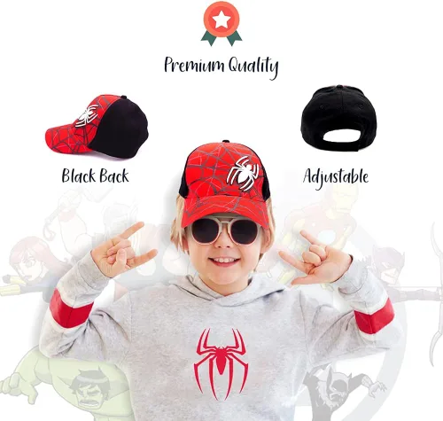 Vista 2 de Marvel Gorro de Spiderman para niños, gorra de béisbol de Spiderman transpirable para niños de 3 a 9 años