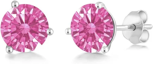 Vista 139 de Gem Stone King Aretes de oro de 14 quilates, 0.236 in, piedra natal redonda, Martini, 3 puntas, aretes de oro para mujer