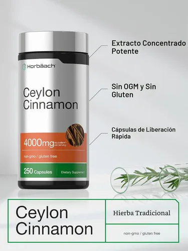 Vista 4 de Horbäach Cápsulas de canela de Ceilán, 250 unidades, sin OMG, sin gluten