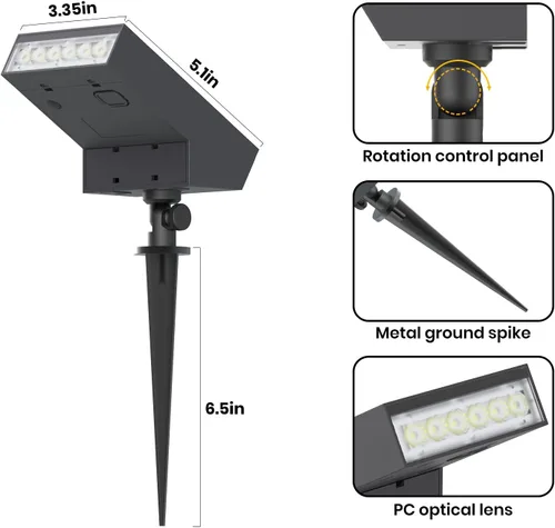Vista 4 de SOTTLOT Luces solares para senderos al aire libre, luz solar regulable con IP65 a prueba de agua, 500LM 3000K iluminación solar al aire libre