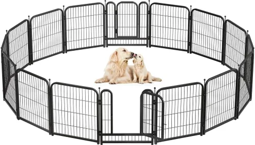 Vista 16 de Corralito de metal para perros, 24 pulgadas de altura, 16 paneles, valla ideal para perros grandes, medianos y pequeños, para interiores