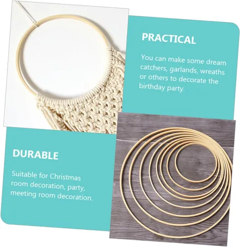 Vista 7 de EXCEART Anillo de macramé de 4.72 pulgadas, material de decoración, aro de madera para atrapasueños, manualidades, marco de corona para fiestas